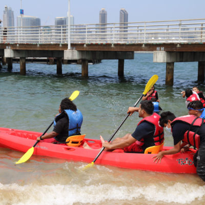 students kayaking in San Diego bay