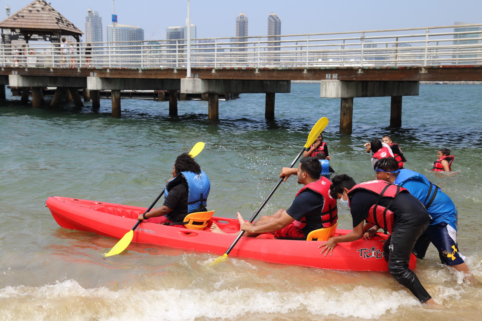 students kayaking in San Diego bay